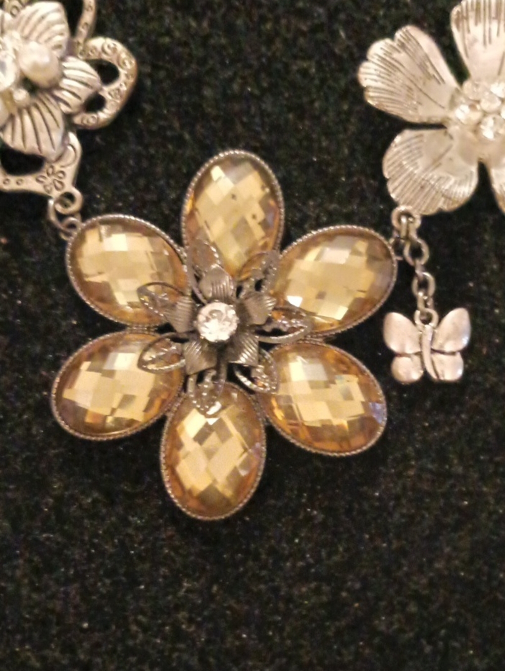 Statement Floral Pendant Necklace - Silver and Gold
